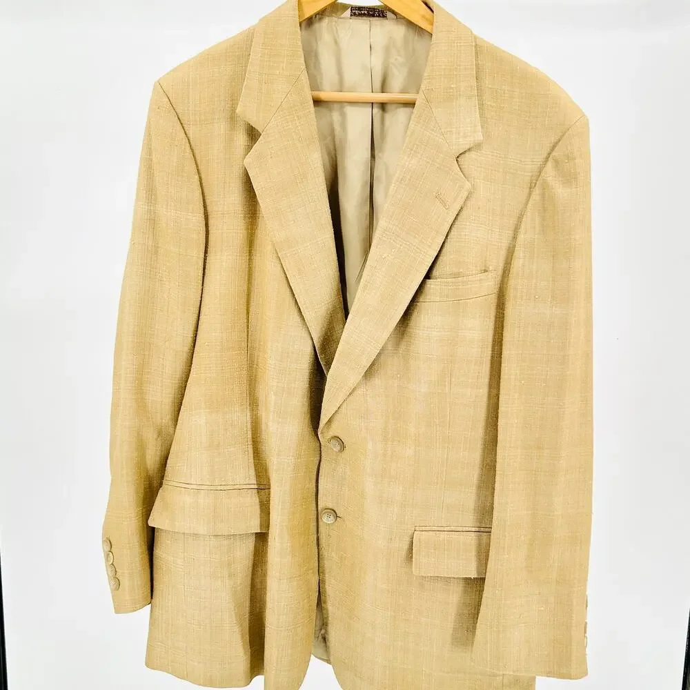 Vintage 90s Arnie 100% Woven Silk Tan Textured Minimalist Casual Menswear Blazer